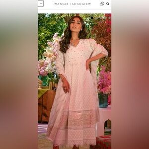 Pakistani Ansab Jahangir White Angarkha - Shirt& Pants Only - Size S